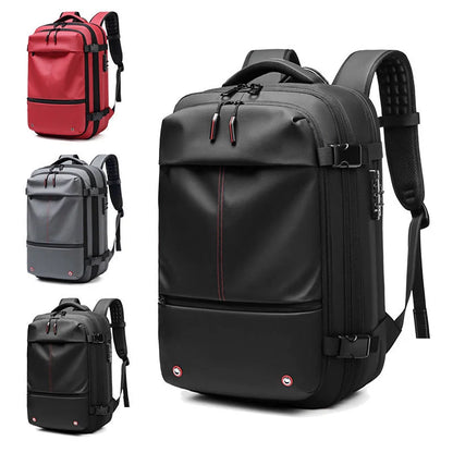 Men's business travel backpack with vacuum compression and multiple compartments