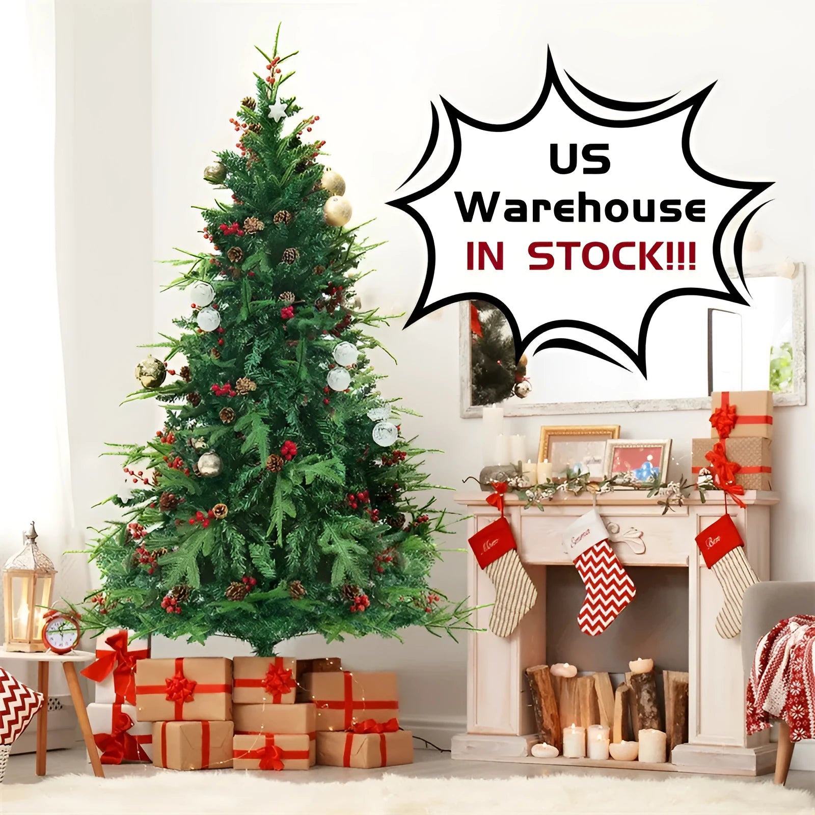 Green and white PVC artificial snow Christmas tree with metal stand