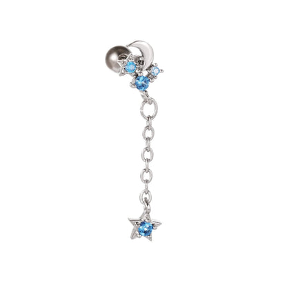Star and moon cubic zirconia stainless steel cartilage earring in gold and white K options