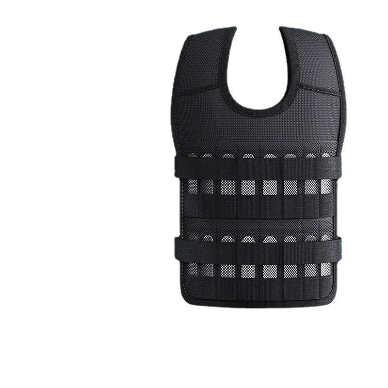 Black leather adjustable weight vest with cast iron plates for running and strength training