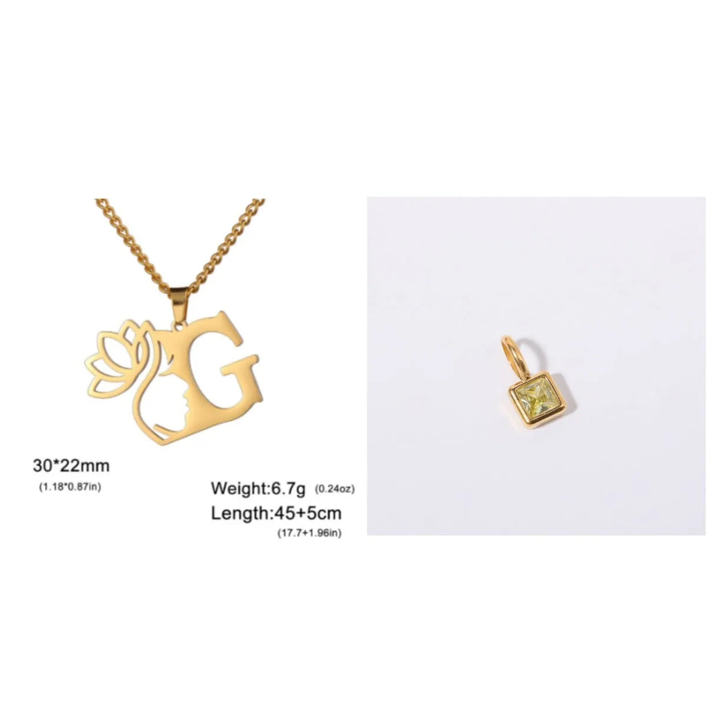 Stainless steel necklace with cross chain design and a pendant, available in gold or steel colour.