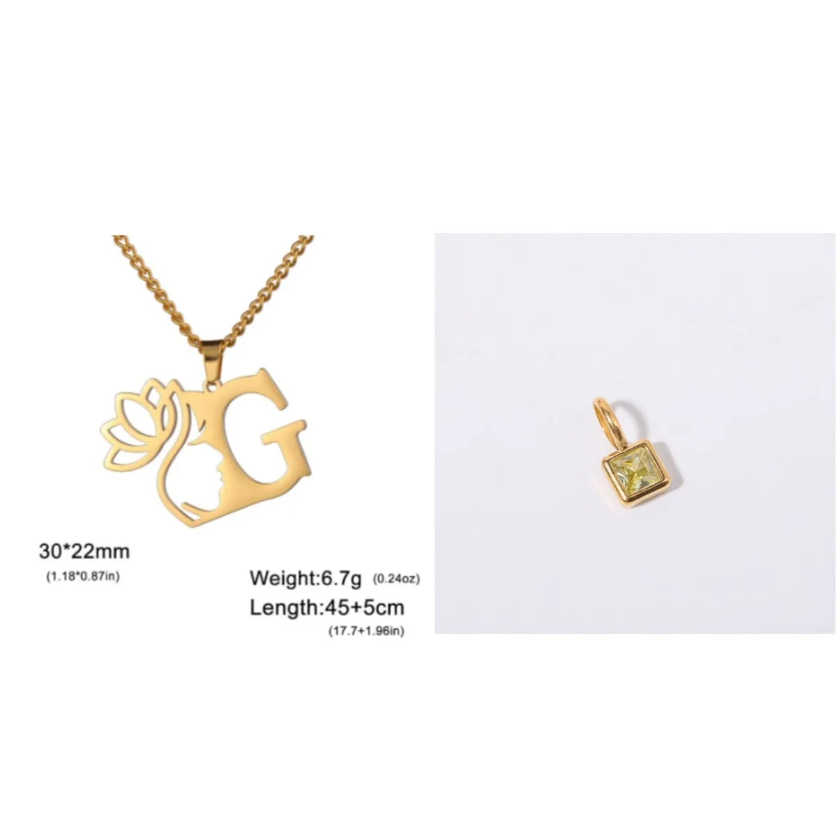 Stainless steel necklace with cross chain design and a pendant, available in gold or steel colour.