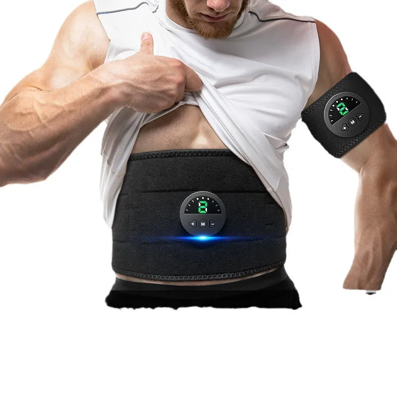 Electronic fitness shaping belt with display screen for waist and abdomen workouts.