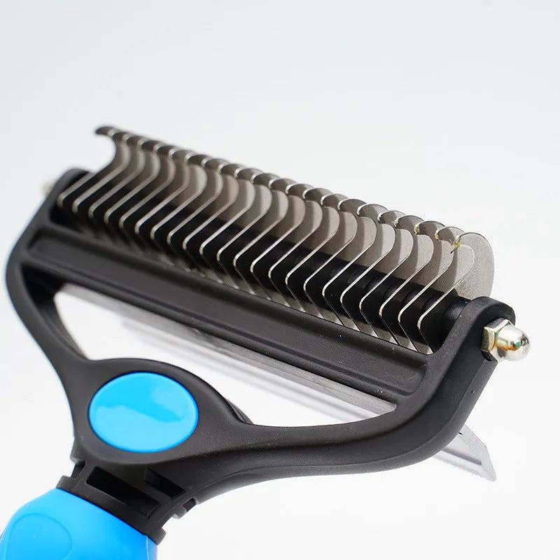 Pet hair unknotting comb two-in-one thin comb with stainless steel teeth, black handle, small size