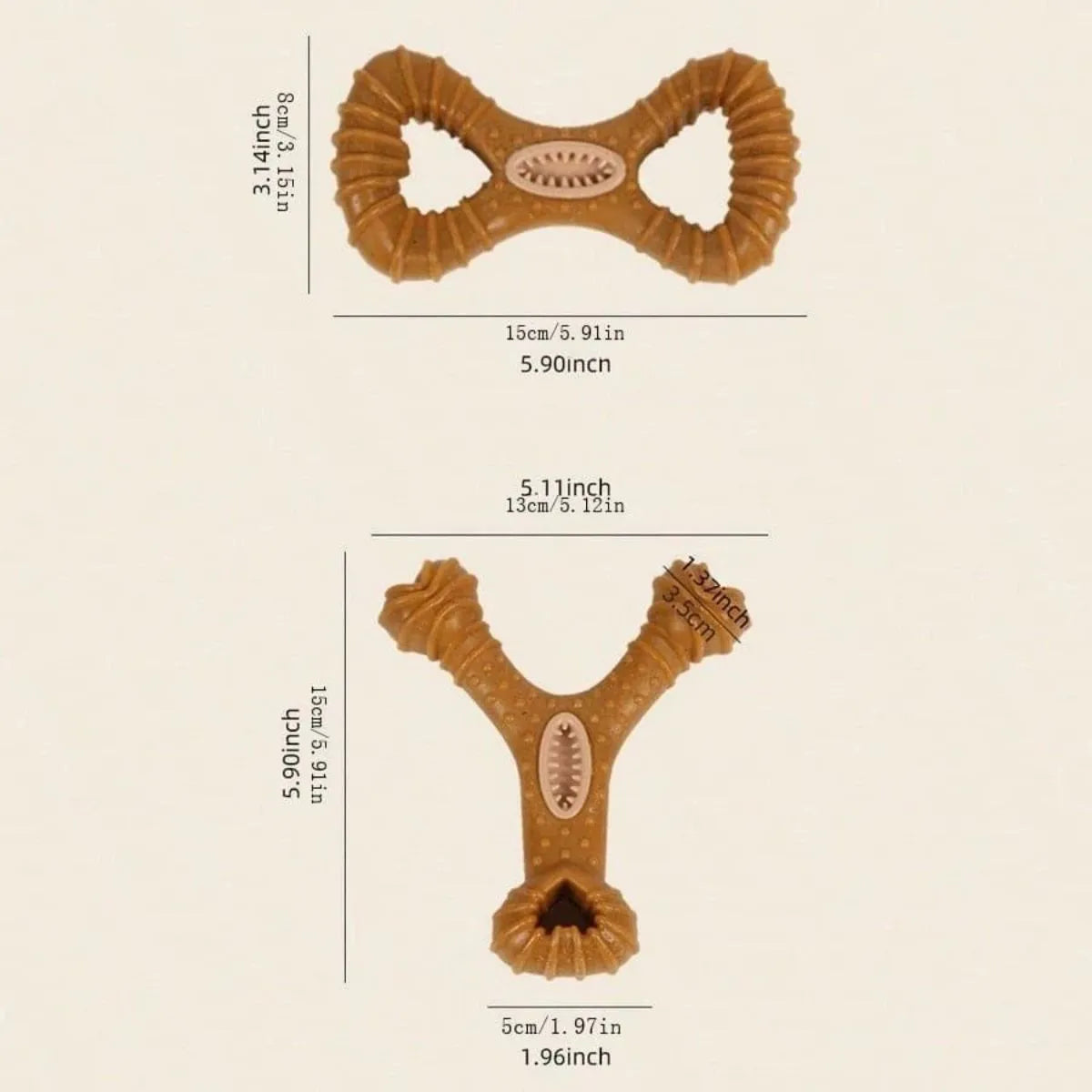 Dog chew toy bone with textured ridges for teeth cleaning in Y-shape and 8-shape designs