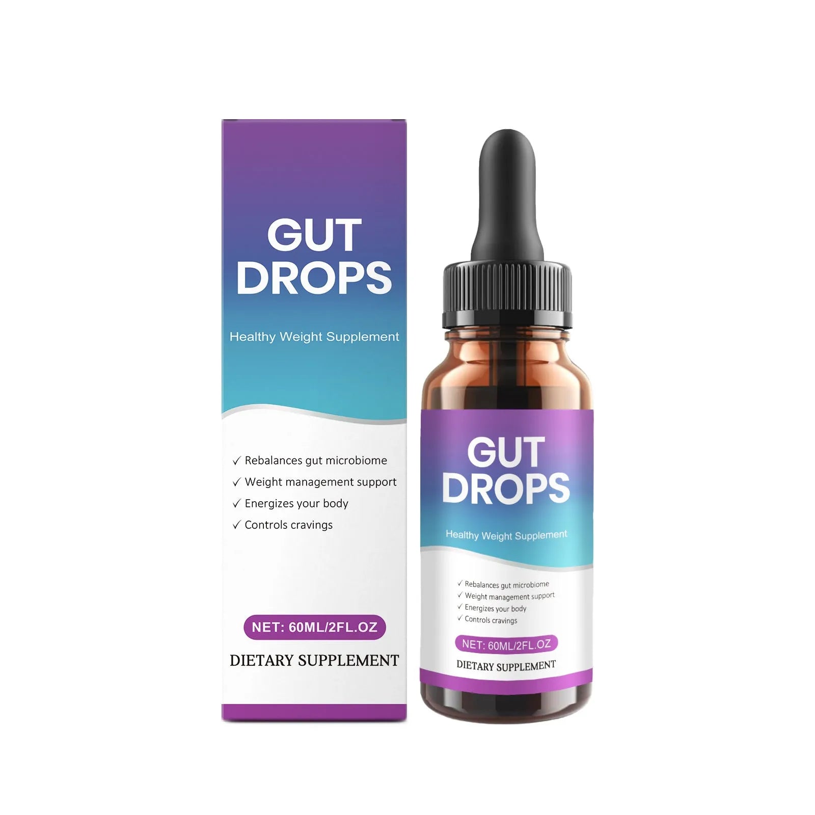 60ml bottle of digestive health supplement drops for intestinal care with herbal formula