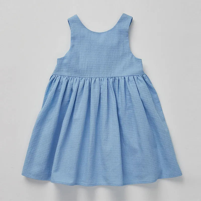 Girls cotton sleeveless dress in white, princess style, suitable for 90-130cm height