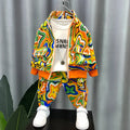 Orange and blue spring children's cotton two-piece shirt and trousers set for boys