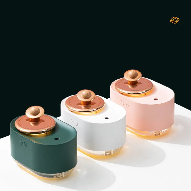 Rotating planet humidifier with USB charging port and night light in green colour with 0.5L water tank