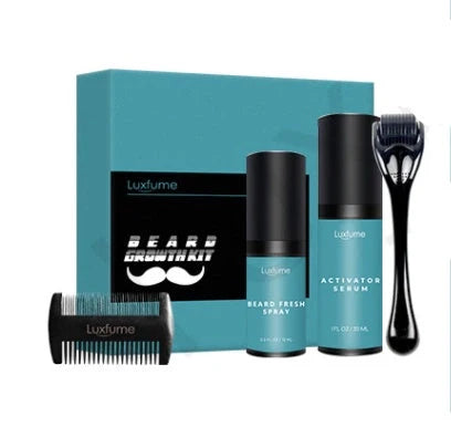 Beard Growth Liquid Beard Care Set with micro-needle roller and comb for fuller beard