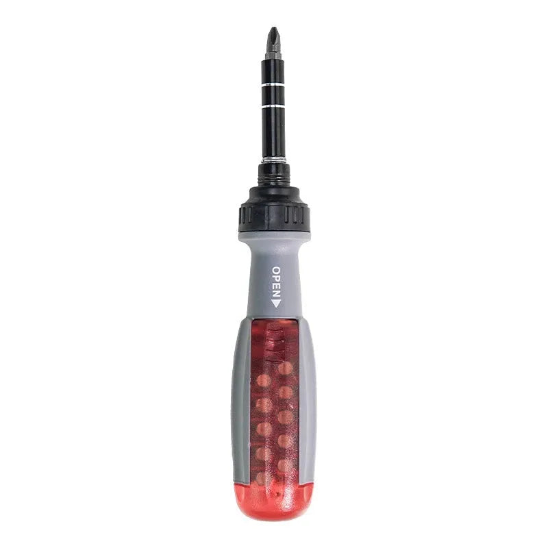 Ratchet two-way retractable screw bits set shaped screwdriver with chrome vanadium steel construction and magnetic tip