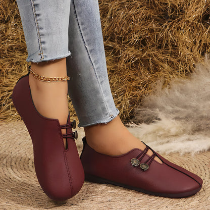 Women's black square toe slip-on sandals with flat heel, PU upper, rubber sole, size 38 shown