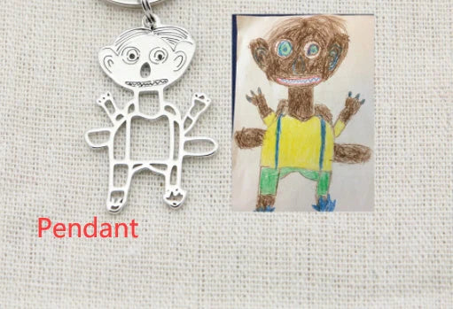 Custom stainless steel children's artwork necklace with gold, silver, and rose gold options
