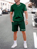 Men's sports style short-sleeved suit set with matching shorts in polyester blend fabric