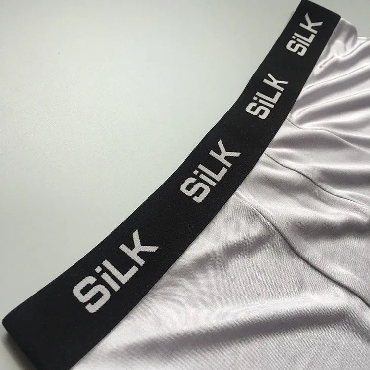 Men's loose fit silk shorts in navy blue, silver grey or skin colour options