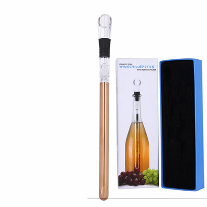 Stainless steel wine chilling rod with leakproof pourer