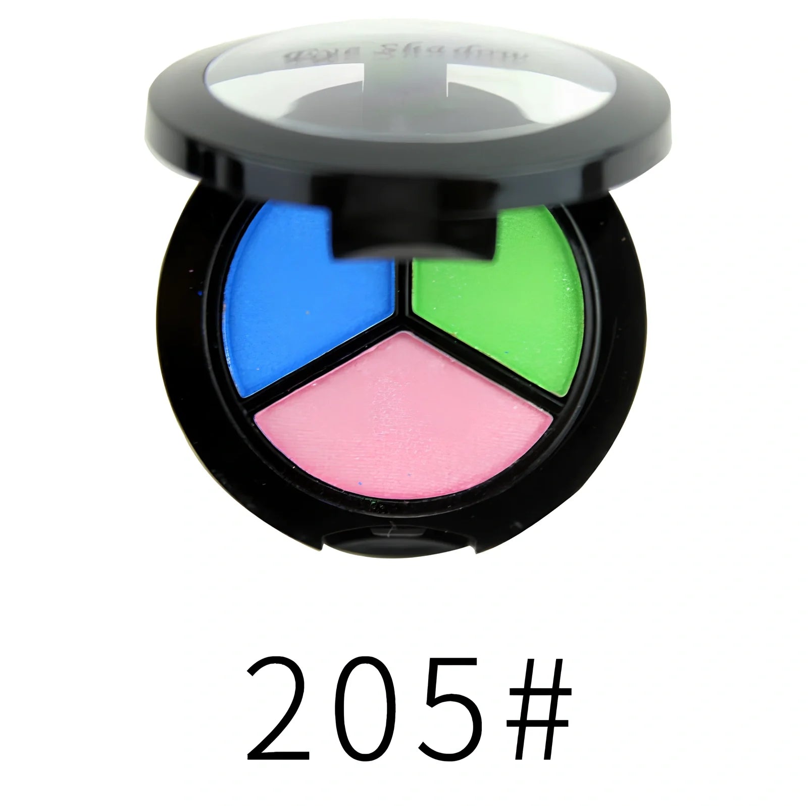Three-colour eyeshadow palette 5cm diameter with mirror and brush, 0.022kg weight in OPP bag