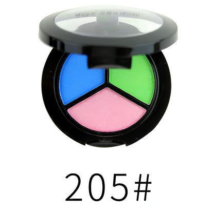 Three-colour eyeshadow palette 5cm diameter with mirror and brush, 0.022kg weight in OPP bag