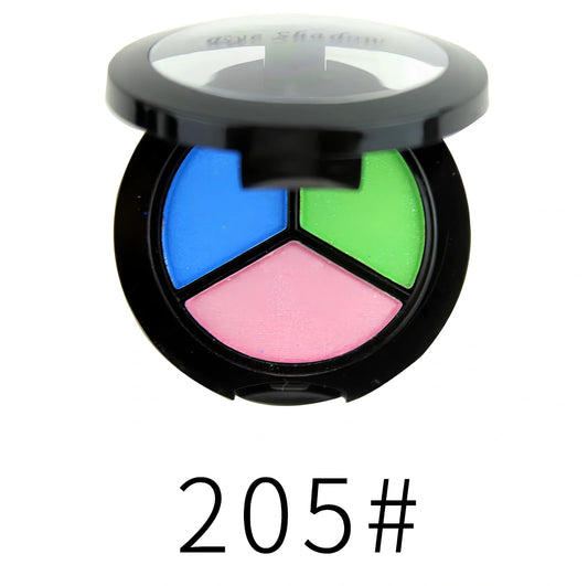 Three-colour eyeshadow palette 5cm diameter with mirror and brush, 0.022kg weight in OPP bag
