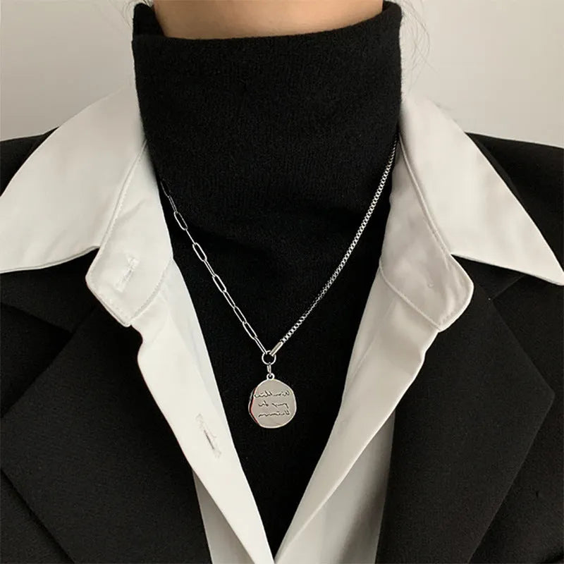 Women's double-layer necklace with geometric rhinestone pendant on alloy chain