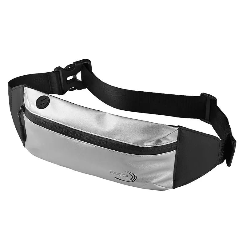 Men's solid-colour waterproof waist bag in Derm Oxford polyester, shown in black, blue, and grey.