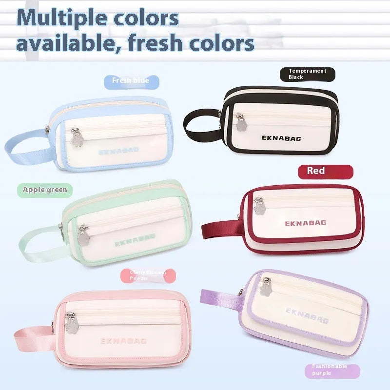Large capacity Oxford fabric stationery bag in Korean style, pink colour, for students