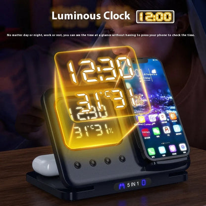 15W Wireless Charging Stand with LED Digital Alarm Clock and Fast Charging Dock