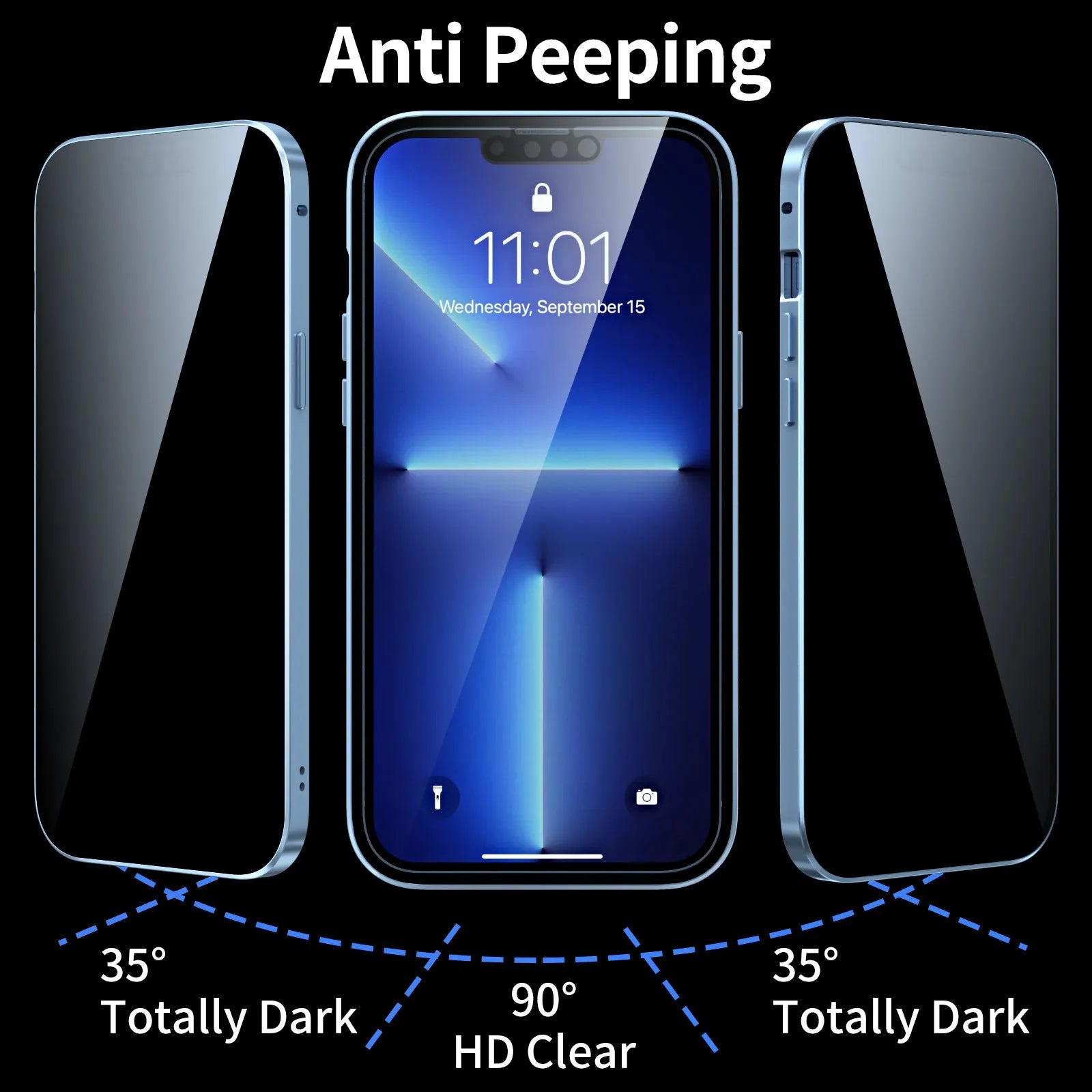 Black metal privacy phone case for iPhone with double-sided shielding frame