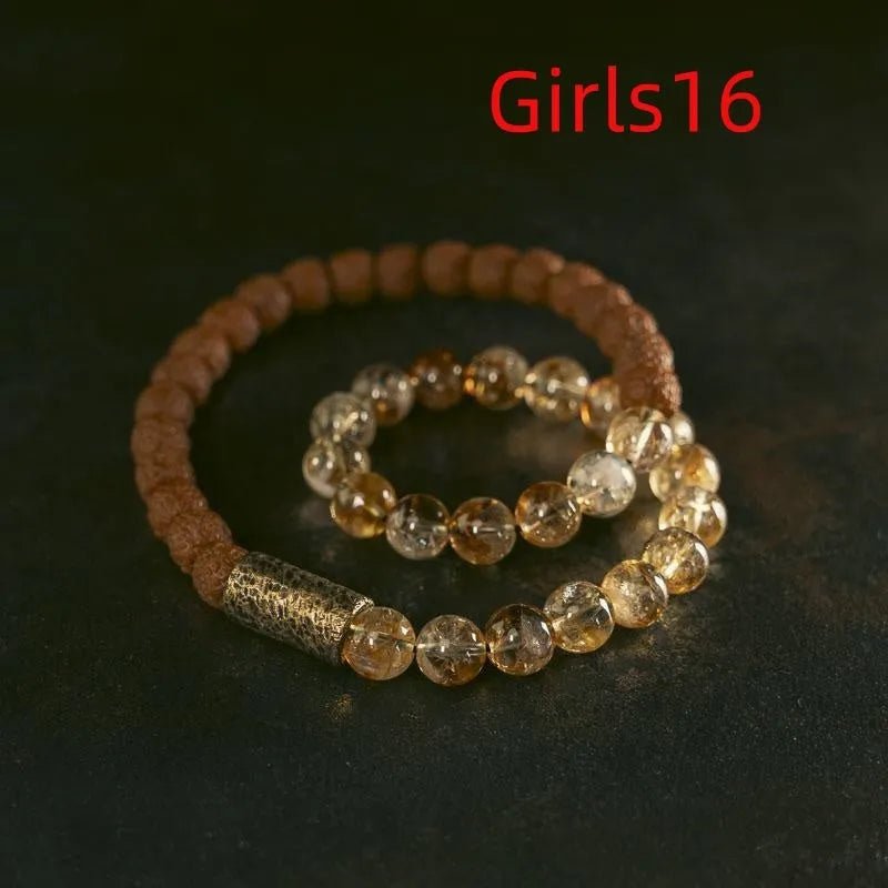 Original Retro personalised LCD double circle bracelet in citrine colour on wrist.