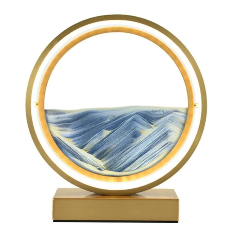 Creative quicksand table lamp with coloured sand flow, LED warm white light, silicone shade, hardware base, 295x200mm