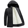 Winter cotton coat jacket for men in gray with detachable hat, loose fit, round hem, polyester fabric