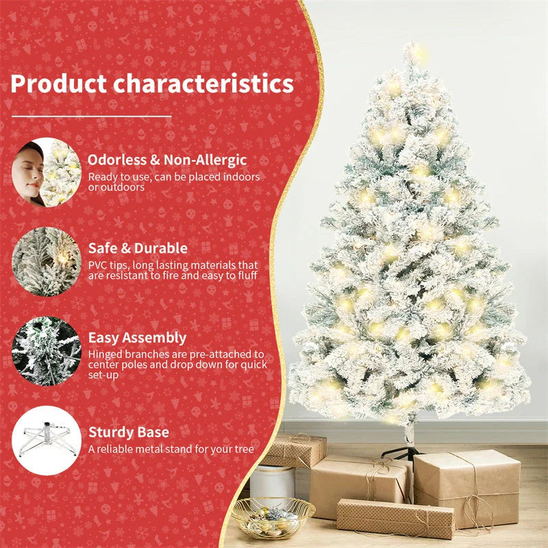 PVC artificial snow Christmas tree with metal stand, green and white colour scheme