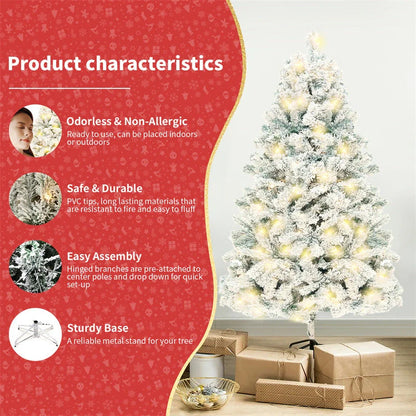 PVC artificial snow Christmas tree with metal stand, green and white colour scheme