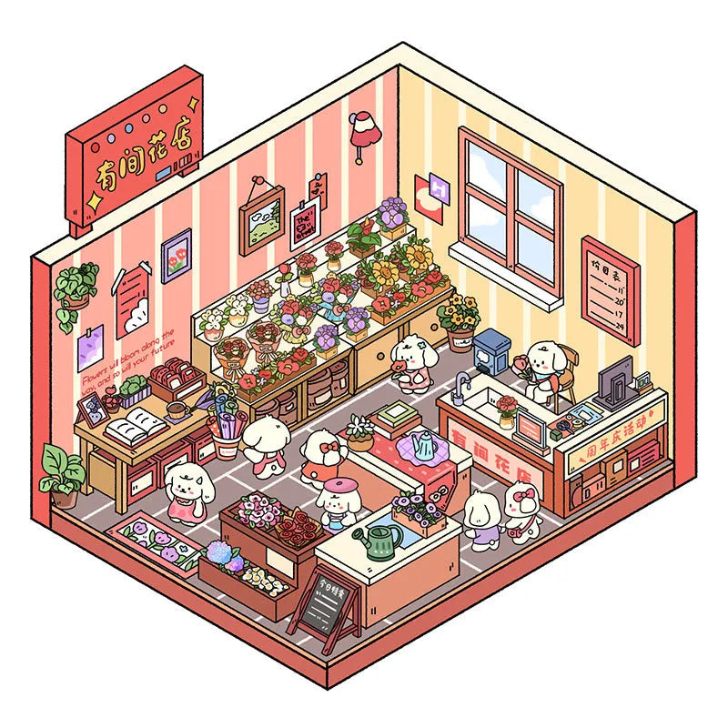 3D miniature scene stickers, Korean style, Brome Puppy Bobo themed, craft decals for DIY projects