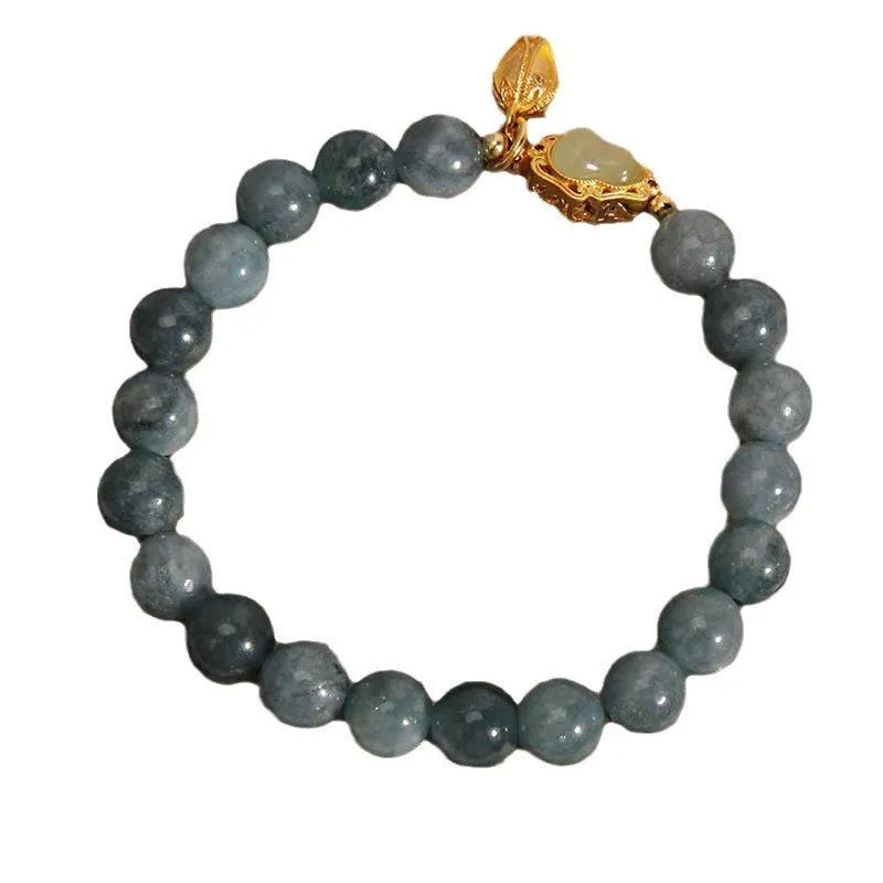 Sky blue natural stone bracelet for women with a gourd lotus pendant and flower-shaped beads