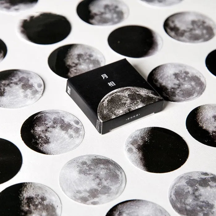 45 black moon phases and calendar planet stickers on self-adhesive paper for hand account decoration