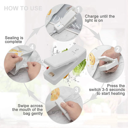 Portable ABS mini snack packaging bag heat sealing machine in white grey