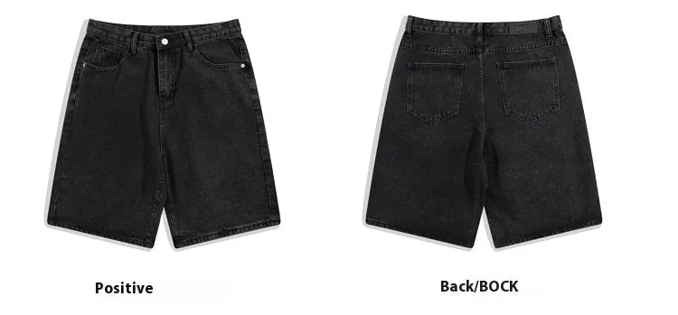 Men's light blue denim casual shorts with five pockets and a straight leg on a mid-waist.