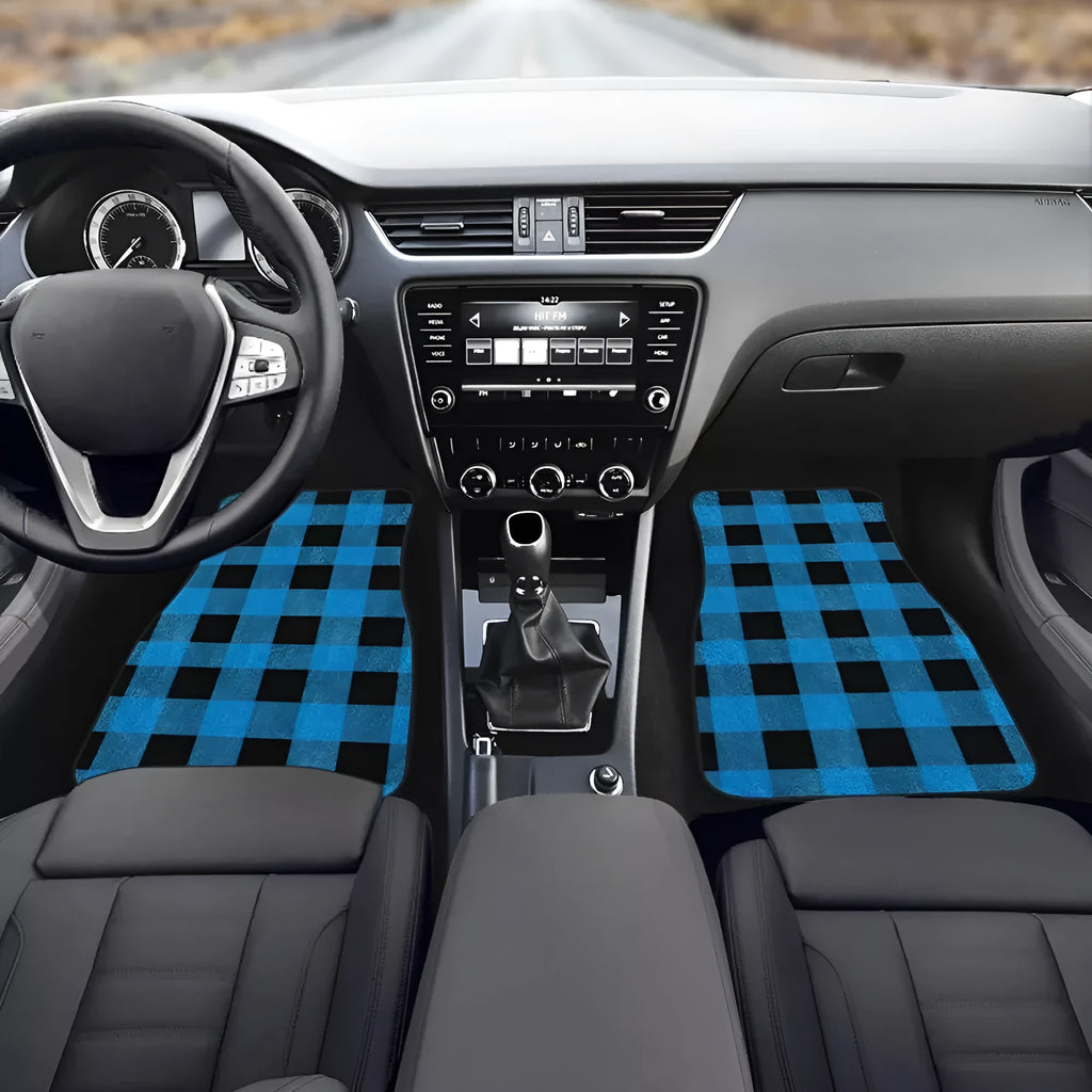 Black printed rubber car floor mat set showing textured surface and 20mm thickness.