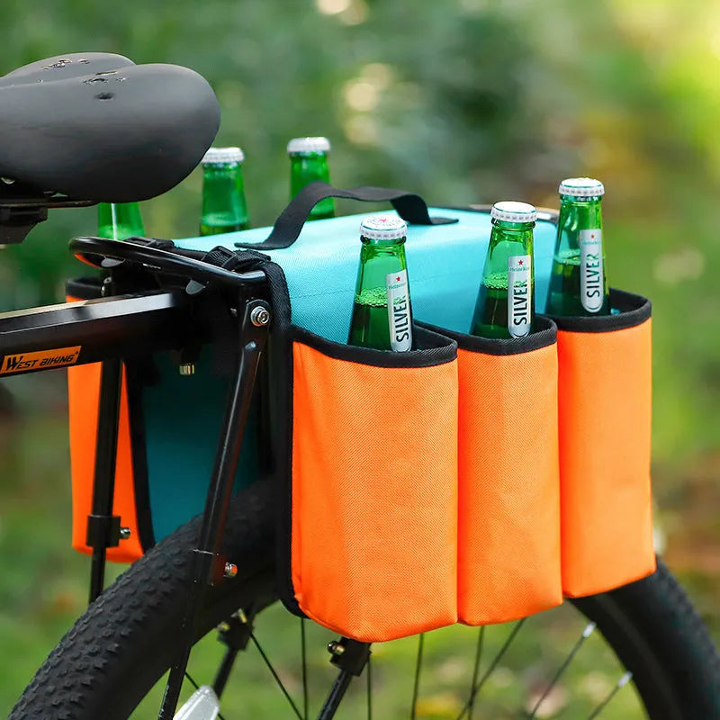 Black and orange bicycle handlebar drink bag with 2-litre capacity and anti-scratch design.