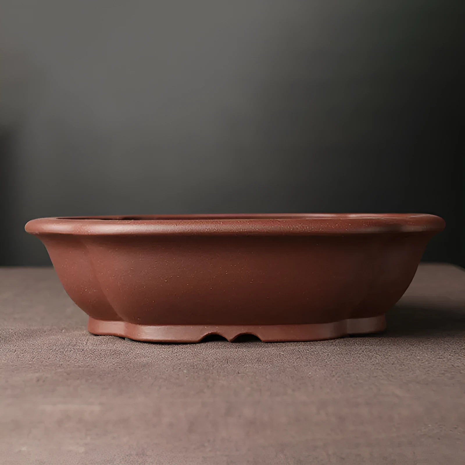 Handmade purple clay bonsai basin with classical Chinese design, 25cm diameter ceramic plant pot