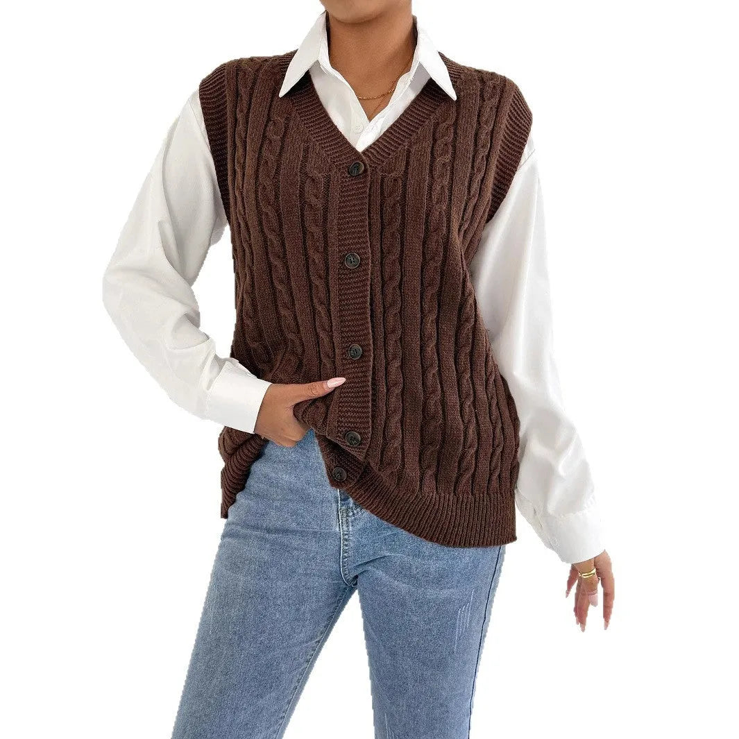 European and American leisure outer twist woven vest in solid colour, free size, deer plush fabric, available in coffee, gray, black