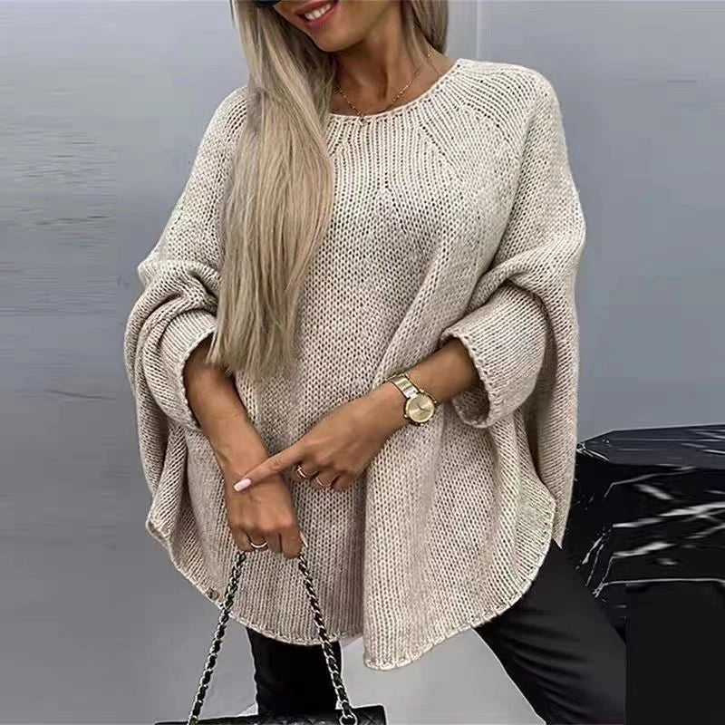 Winter oversized knitted shawl sweater with batwing sleeves in various colours