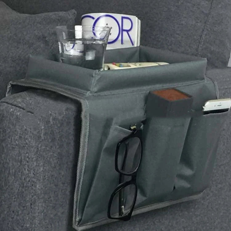 Oxford fabric sofa armrest organizer with multiple pockets for remote controls and magazines