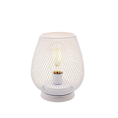 Retro iron art table lamp with hollowed out birdcage design in black and white options