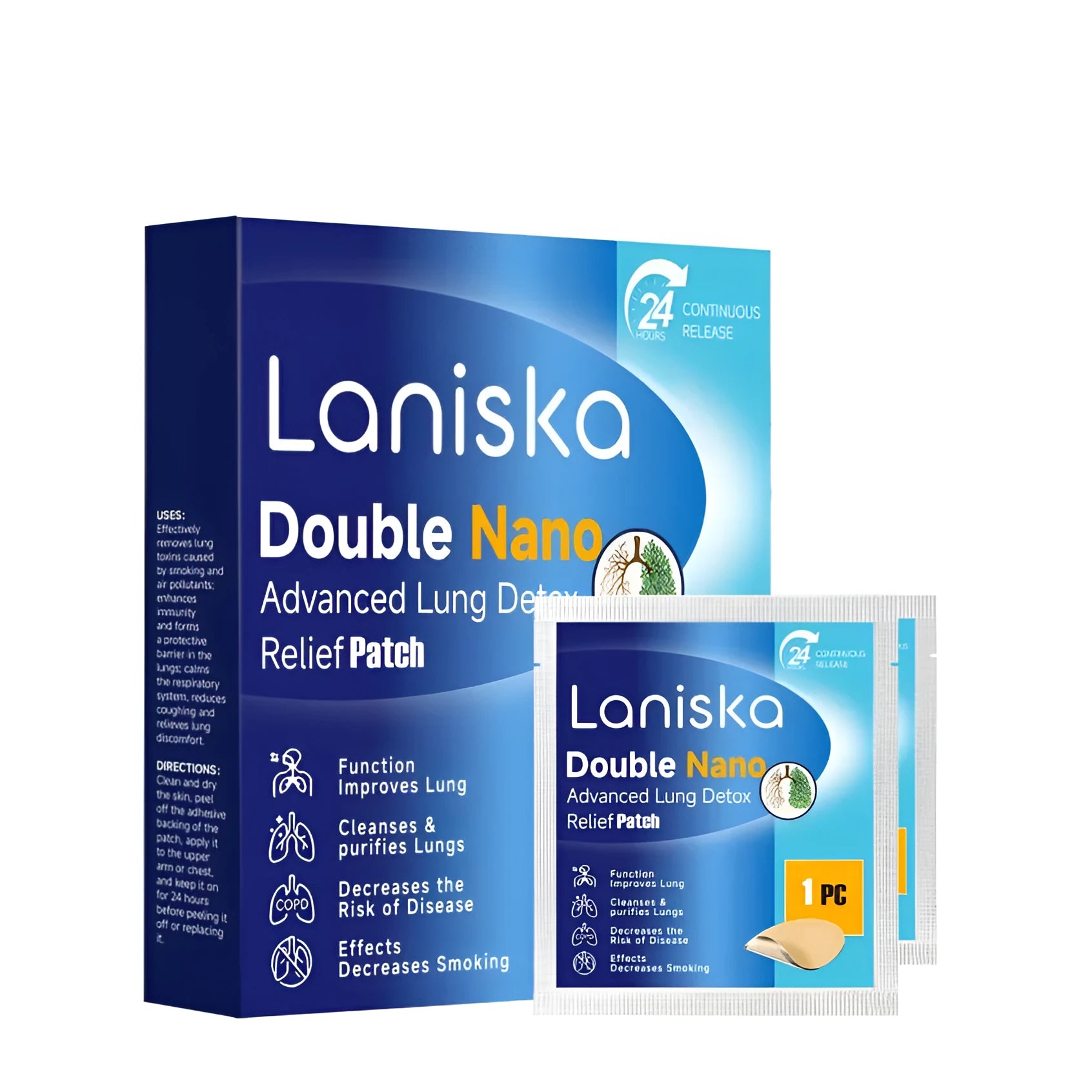 Box of 14 Lung Care Soothing Patches with botanical extracts for topical application.