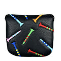 Square black golf putter head cover with white rocket pattern design