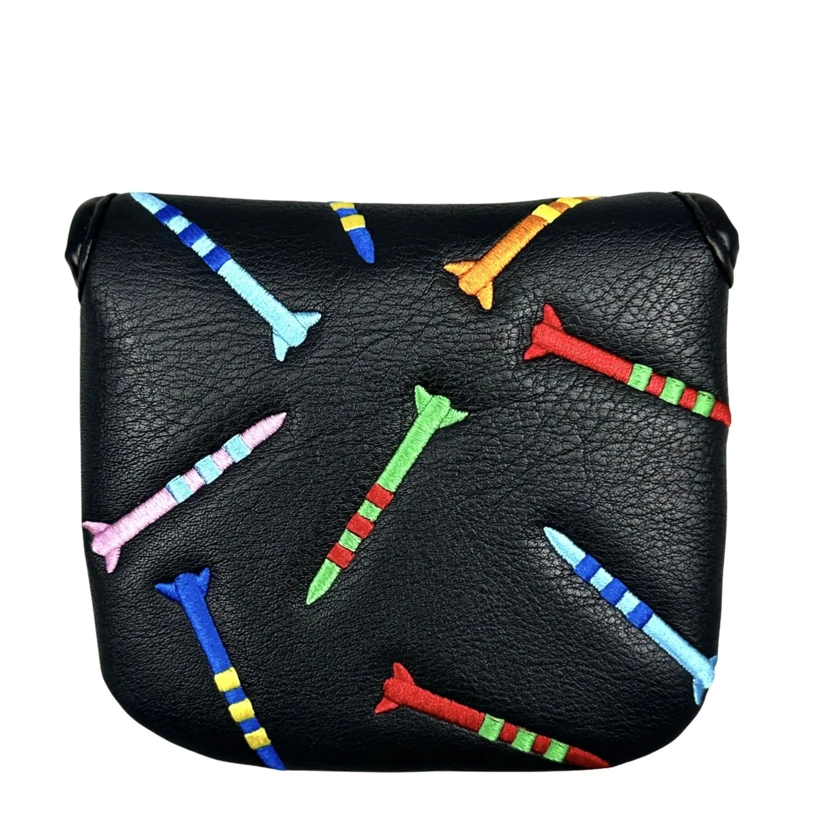 Square black golf putter head cover with white rocket pattern design