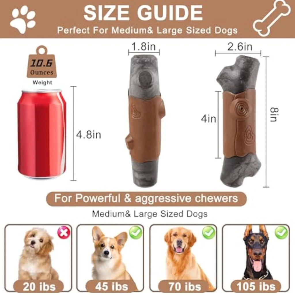 Durable branch-shaped nylon dog chew toy with squeaker for large breed aggressive chewers