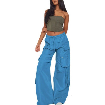 Retro casual pocket horn overalls in various colours, showcasing elastic waist and pocket details.